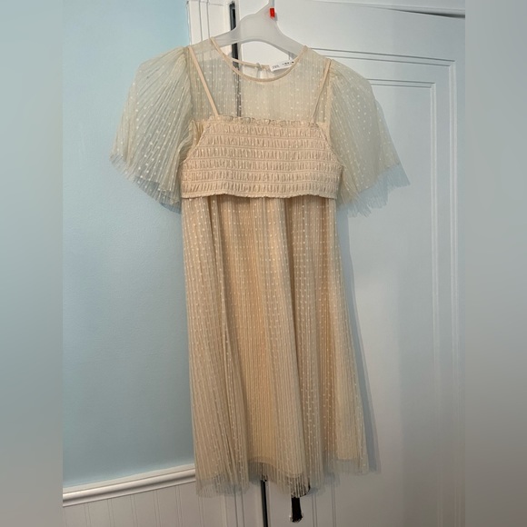 Zara Kids cream lace dress with smocked overlayed top. 164cm. Size 13-14 - Picture 1 of 3